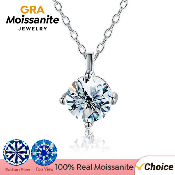 c889cc0e62c469e2 GRA Certified Moissanite Diamond Classic Round Pendant Necklace for Women Sterling Sier Chain Wedding Fine Jewelry