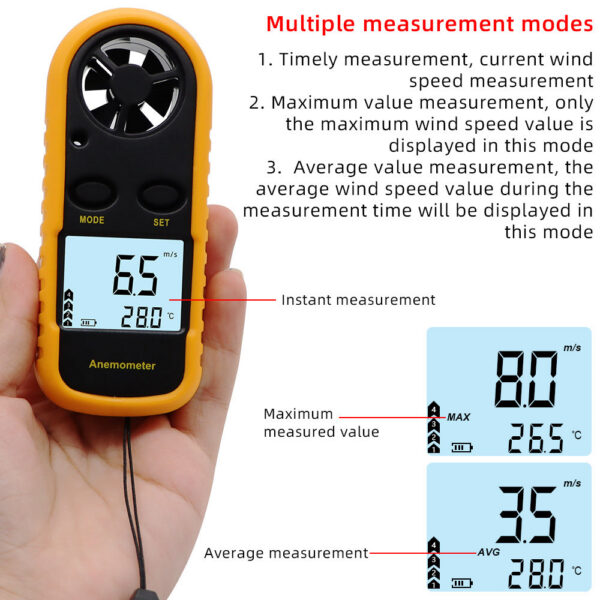 Digital Anemometer 0-30m/s Wind Speed Meter Mini Air Velocity Airw -10°C ~ 45°C Temperature Tester with LCD Backlight
