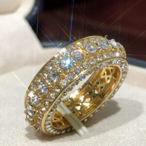 Pure 14k Color Gold Full Diamond Round Ring for Women Men Wedding Engagement Party Accessories Gift Jewelry Rings
