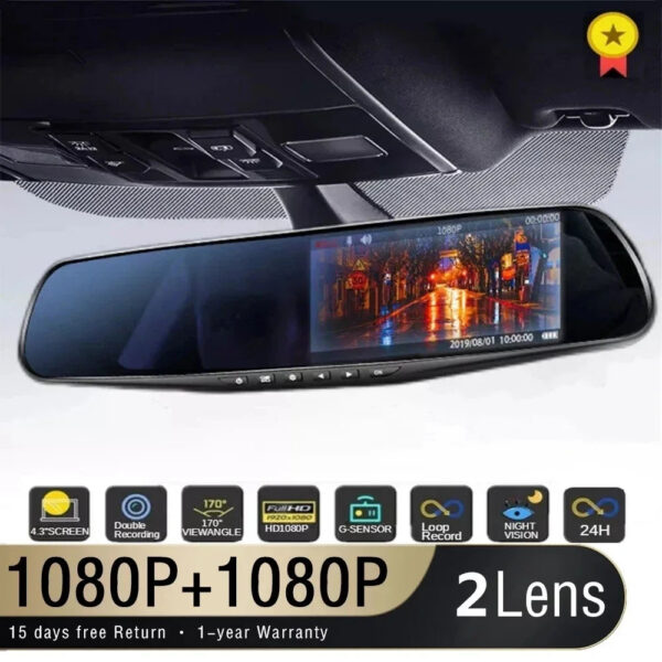 c8c33303fcbc0fb3 4.3 Inch Driving Recorder Car DVR Rearview Mirror Dual Lens Car Recorder 1080P IPS Front and Rear Camera Registrar Black Box New