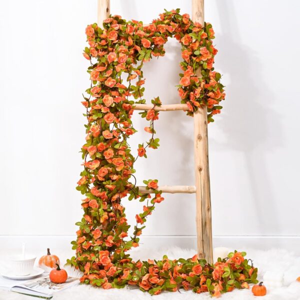 BLEUM CADE 12Pcs 98.4Ft Flower Garland Artificial Rose Vines for Bedroom, Cute Fake Hanging Flower Vines Floral Garland Decorations for Wedding Party Wall Room Decor Aesthetic