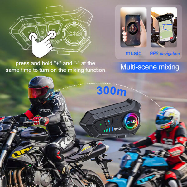 c8cde21b9b2fd078 1/2x Music Interphone Bluetooth 5.3 Motorcycle Helmet Intercom Headset Waterproof 300m Intercomunicador Speaker Earphone