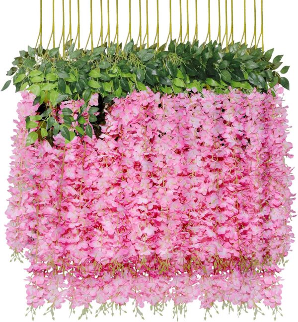 U'Artlines 24 Pack (Total 86.4 Feet) Artificial Fake Wisteria Vine Rattan Hanging Garland Silk Flowers String Home Party Wedding Decor (24, White)
