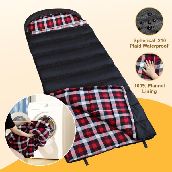 Flannel Sleeping Bag 0 Degree Cold Weather for Adults XXL Sleeping Bag 4 Season Big and Tall with Pillow Compression Sack