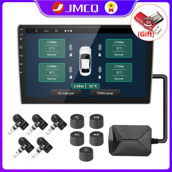c8dc574f6f2c0e14 J USB Android TPMS Tire Pressure Monitoring Display Alarm System Internal External 5 Sensors For Car Navigation Radio