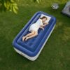 Bonnlo Twin/Queen Air Mattress with Built-in Pump 18" Raised Blow Up Mattress Soft Flocked Top Leakproof Inflatable Bed with Carry Bag for Outdoor & Indoor Use Camping (Blue, Twin)
