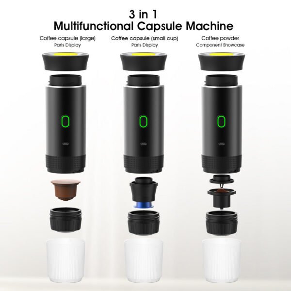 Wireless Electric Portable Espresso hine for Car & Home Camping 3-in-1 Capsule Powder Travel Coffee Maker