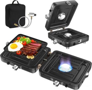 Portable Folding Camping Stove - 2-Burner Propane Camp Stove with Push-Button Instant Ignition,Adjustable Stove with Carry Bag & Handle for Outdoor Tailgating, Backyard BBQ Camping Essentials,Gifts