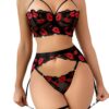 c927013830c5b1c1 WDIRARA Women's Sexy Floral Lace Cut out Underwire Garter Belt Bra and Panty Lingerie Set with Leg Rings