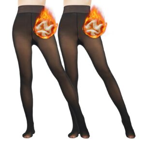 c93bcd57a650b9a4 Caprilite 2 Pairs Fleece Lined Tights-Fake Translucent Leggings High Waist Pantyhose Sheer Thick Warm Tights For Women