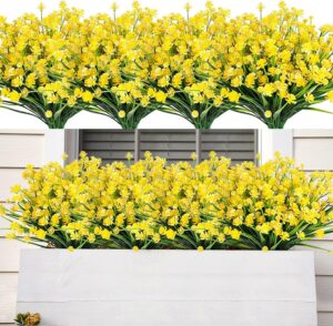 c96c405070768a60 AmyHomie 20 Bundles Artificial Flowers Outdoor UV Resistant Faux Flowers No Fade Fake Plastic Plants Garden Porch Window Box Decorating(Bright Yellow)