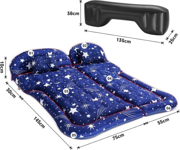 SUV Air Mattress Camping Bed Cushion Pillow, Inflatable, Car Portable Bed Back Seat (Starry Blue)