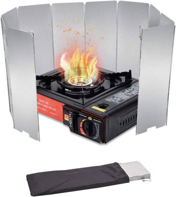 10/12/16 Plates Stove Windscreen, Aluminum Stove Windshield with Drawstring Bag, for Camping, Butane Stoves(10 Plates)