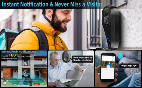 c9a727b221294fca 5G 2.4G WiFi Video Doorbell 1080P Wireless Bell Tuya APP Smart Intercom Camera IP65 Waterproof Ring Bell with 7000mAh Battery
