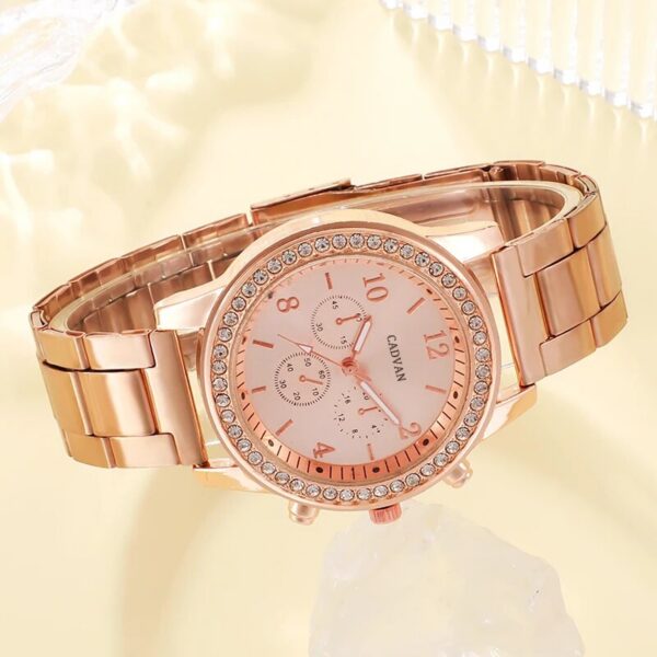c9b4114b72ef1889 6PCS Set Rose Gold Watch Women Ring Necklace Earring Rhinestone Fashion Wristwatch Casual Ladies Bracelet Watches