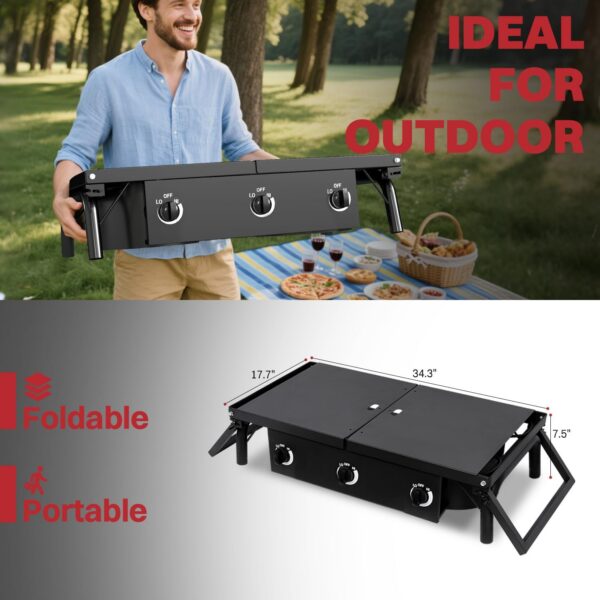 c9b94c799265dcad 3 Burner Propane Camp Stove | 225,000 BTU Gas Burners | Side Shelves | Windscreen | Waterproof Cover | Detachable Legs | Ideal for Camping Backyard Outdoor Cooking