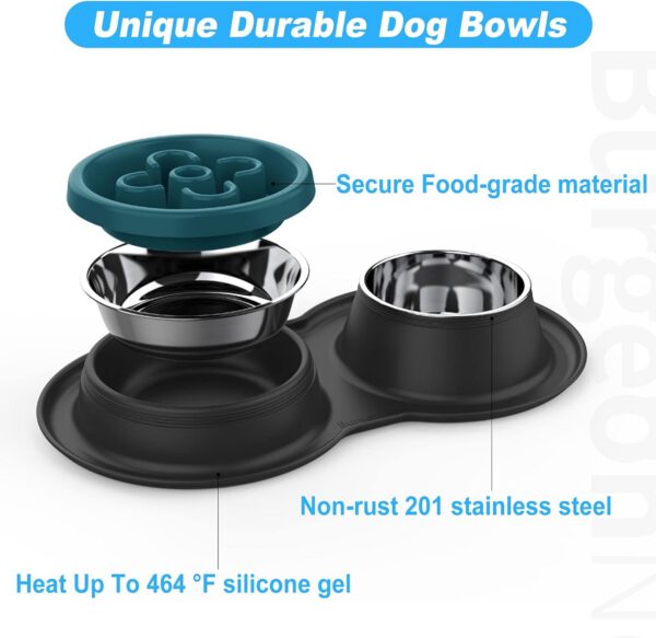 c9b9503b73c78e9d BurgeonNest Dog Bowl Slow Feeder,4 in 1 Dog Food and Water Bowl with Stand Slow Down Eating Dog Puzzle Bowl Set with Non-Skid Silicone Mat for Small Medium Dogs