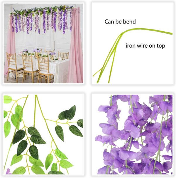 c9ba7d583743a68a CEWOR 24pcs Wisteria Hanging Flowers 3.6ft Artificial Vines Fake Garland Silk Flower String for Wedding Party Garden Outdoor Greenery Home Wall Decoration (Purple)