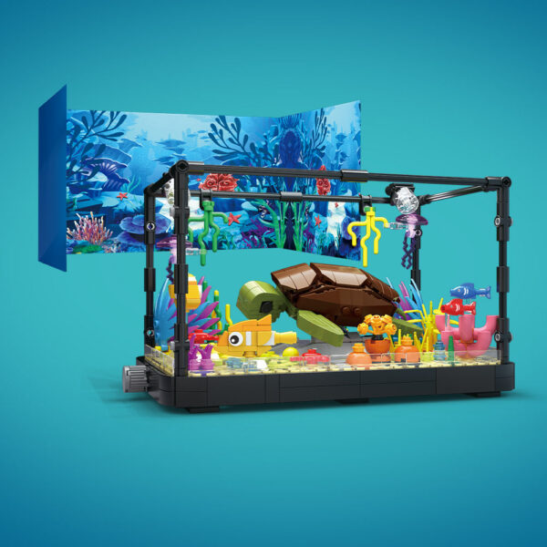 Fish Tank Kit with Lights, MOC Aquarium Marine Animal Building Blocks for Kids 6+, Bricks Toys Gifts