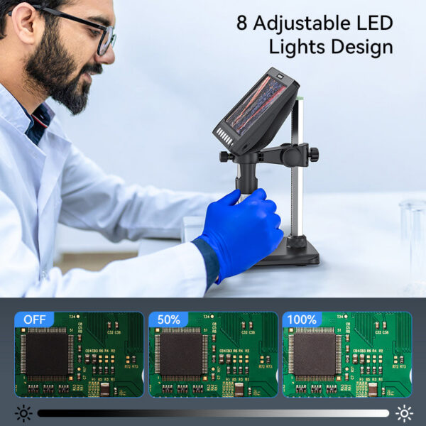 7Inch IPS Digital 5MP 1200X Ultra-Precise Focusing Camera 1080P Video Microscope 8 LED Lights for Coin Circuit