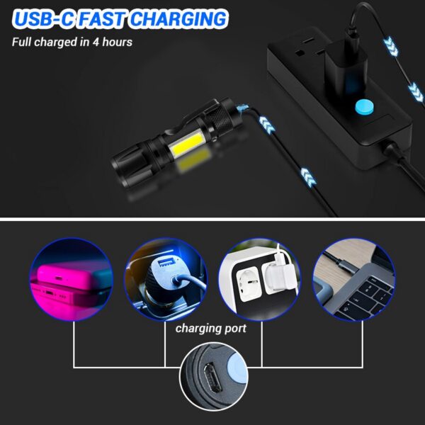 ca0dc6dcca575b9e Mini Torch LED Rechargeable Portable USB Charging Flashlight High Power Bank Camping Waterproof Long Range Lantern