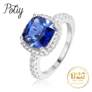 ca209532238c6f2f Potiy Huge 4.73ct Created Blue Sapphire 925 Sterling Silver for Women Engagement Wedding Ring Statement Gemstones Jewelry gift