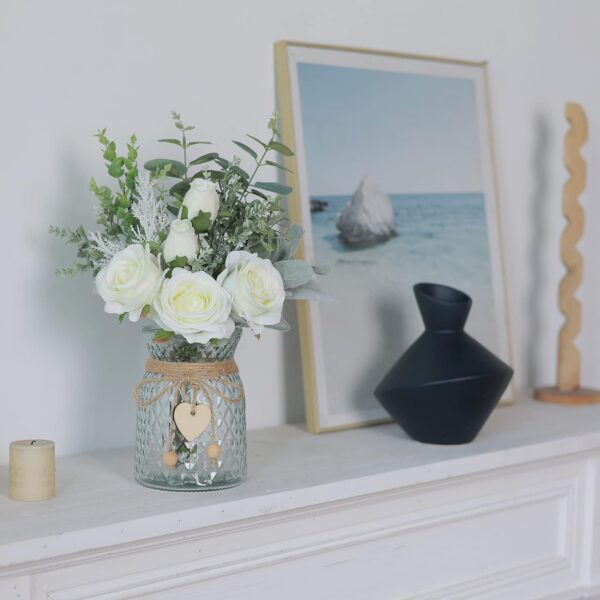 Faux Flowers with Vase,Artificial Silk Roses in Vase, Fake Plant Eucalyptus Flower Arrangement for Home Office Farmhouse Bathroom Dining Table Centerpiece Decorations Coffee Table Decor (Pink)