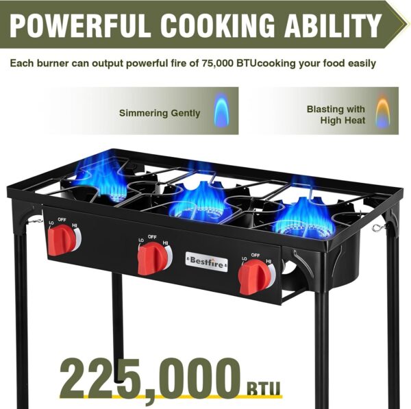 ca255218c3acf763 2 Burner Gamping Stove with Windpanel& Side Shelves, Bag, Auto Ignition Button,Regulator,150,000 BTU Camping Stove Propane Burner for Outdoor BBQ&Backyard Cooking Camping Home