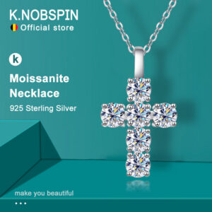 ca33a3a3787697ed KNOBSPIN 3ct D VVS1 Moissanite Cross Pendant Necklaces for Women Man Sparking Diamond with GRA 100% Sterling Sier Necklace