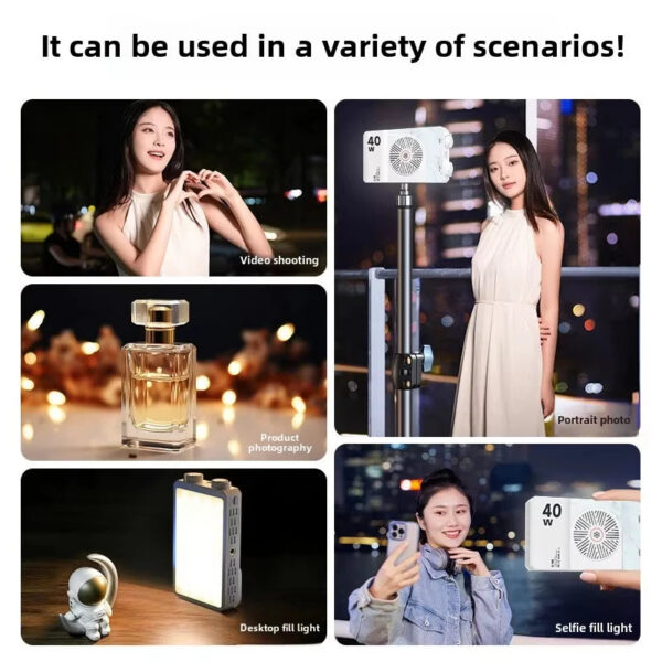 ca3d024defd0e62c 40W Mini Portable LED Fill Video Light with Built-In Rechargeable Battery Fill Light for Mobile Phone Charging PD