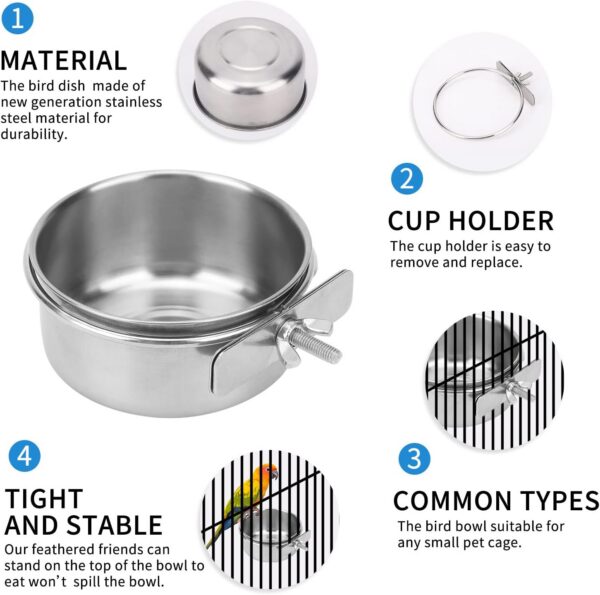 ca43a76b17d456ad 2pcs VVNIAA Stainless Steel Bird Bowls with Clamp, Durable Water Bowl, Feeding Cups, Chinchilla Food Bowl, Bird Dishes for Cage, Bird Cage Feeders and Waterers