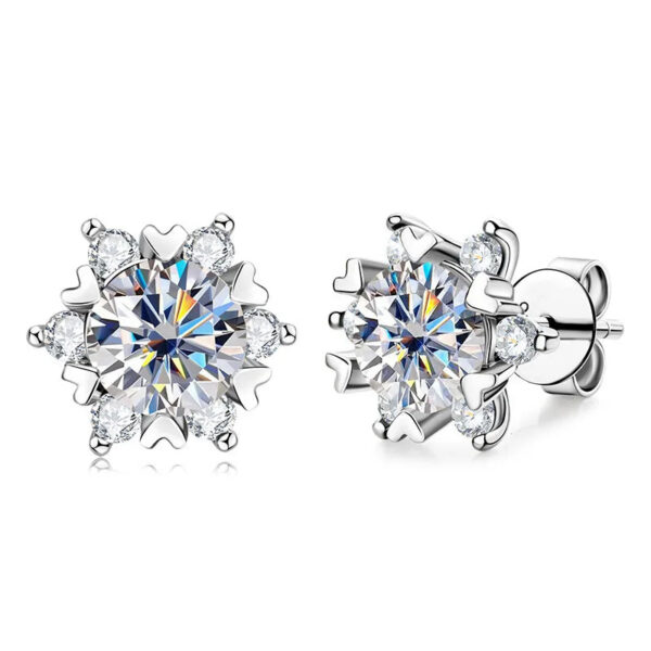 ca7c9a8186150708 S925 silver moissanite snowflake earrings for women, fashionable and classic 6-claw design as a Valentine's Day gift for friends
