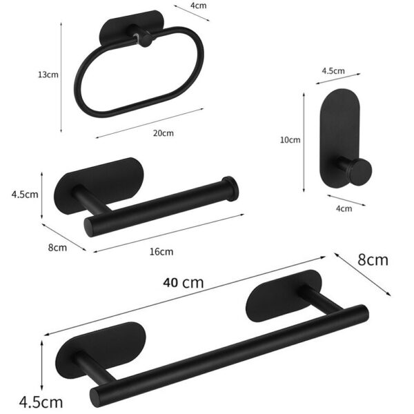 4PCS Wall Mount Toilet Towel Holder Adhesive Black Sier Kitchen Roll Paper Stand Hanging Napkin Rack Bathroom Set