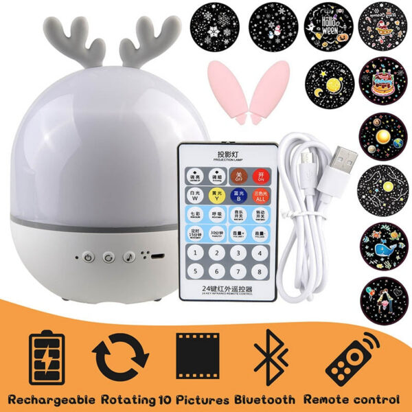NightLights Bedroom Starry Sky Projector Bluetooth Speaker Deer USB Table Desk Lamp Bedside Decor for Kids Baby Birthday Gift
