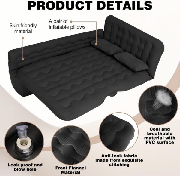 cabd6af5db82ddc1 Car Air Mattress Back Seat Inflatable Bed - Inflatable Thickened and Double SUV Air Mattress with Air Pump Portable Foldable Car Bed for Home Car Travel Camping-Black