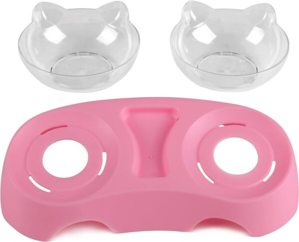 MILIFUN Cat Bowls, Cat Food Bowls Elevated Tilted, Anti Vomiting Kitty Bowls for Puppy and Bunny, Orthopedic Cat Bowls for Indoor Cats. (Pink)