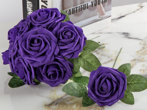 cb271e80d1fbdda7 Artificial Flower Foam Purple Rose 50pcs Real Looking Fake Rose with Stems Leaves for Home Decoration Party Garden Centerpieces DIY Wedding Bouquets(Purple)
