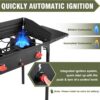 cb2b390aa7cac5dd 2 Burner Gamping Stove with Windpanel& Side Shelves, Bag, Auto Ignition Button,Regulator,150,000 BTU Camping Stove Propane Burner for Outdoor BBQ&Backyard Cooking Camping Home