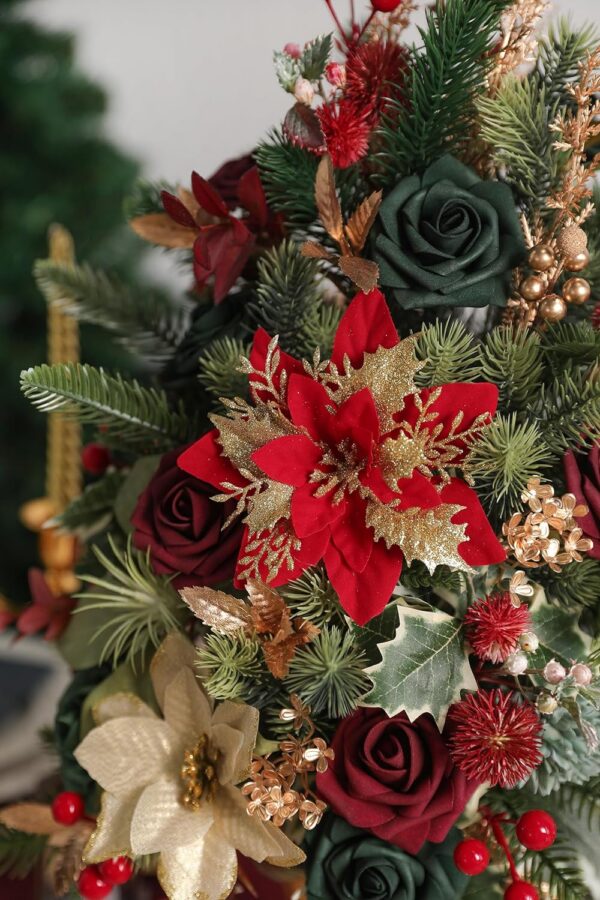 Serra Flora Artificial Christmas Flowers Greenery Combo Box Set Faux Flowers Bulk Flower Leaf with Stems for DIY Tree Ornaments Xmas Wreath Floral Arrangements Centerpieces