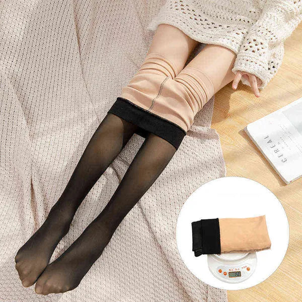 074 Winter Thicken Plus Veet Legs Fake Translucent Warm Fleece Autumn Stockings Tights Sexy Pantyhose 211221