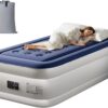 Bonnlo Twin/Queen Air Mattress with Built-in Pump 18" Raised Blow Up Mattress Soft Flocked Top Leakproof Inflatable Bed with Carry Bag for Outdoor & Indoor Use Camping (Blue, Twin)