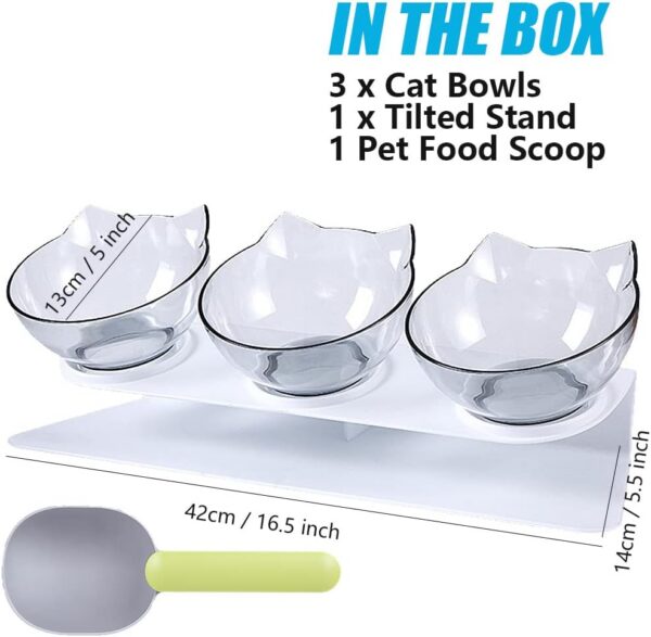 Raised Cat Bowl with Stand, 15° Tilted Cat Bowls for Kittens Elevated Cat Bowl Anti Vomiting Double Cat Bowls Plastic Transparent Cat Feeding Bowl