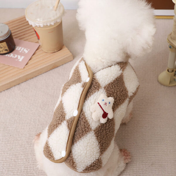 Fashion Plaid Fleece Puppy Coat Jack Dog Clothes Bear Vest Dogs Clothing Pet Outfits Cute Winter Yorkies Costume