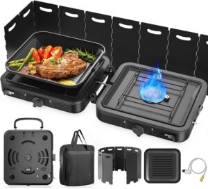 cb7155806131717e 2 Burner Portable Camping Stove Propane, Folding Propane Stove for Camping, Camp Stove with 17,000 BTU,Two Adjustable Burners Gas Camping Stove with Carrying Bag for Outdoor Cooking,BBQ