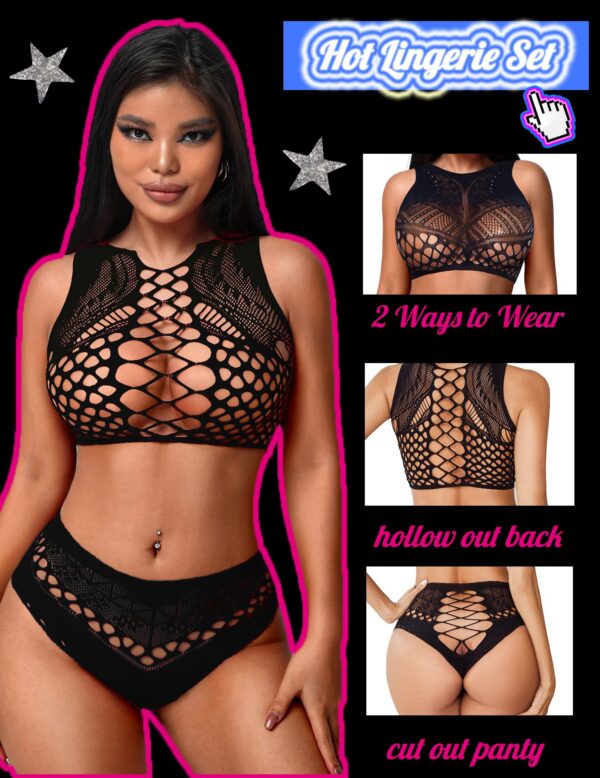 Avidlove Women's Fishnet for Women Sexy Two Piece Lingerie Set Stripper Outfit