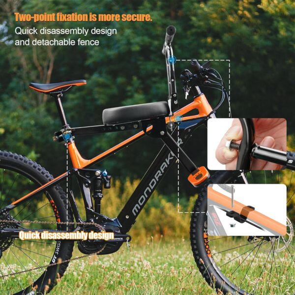 Kids Bike Seat with Handlebar Attachment, Detachable Front Mounted Child Bicycle Seats with Foot Pedals for Children 2~5 Years, Compatible with All Adult Mountain Bikes (Handle+Seat)