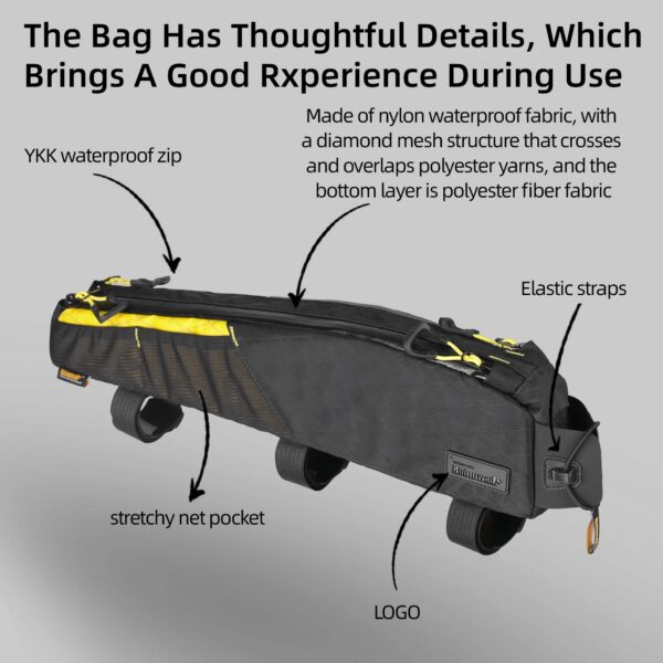 Rhinowalk BIke Extra Long  Top Tube Bag Large Water-Resistant Bikepacking For MTB&Road Bike With 18 Inch Or Larger Frame Length