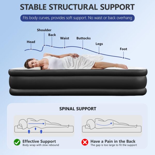 BEBAS Queen Size Air Mattress with Built in Pump Fast Electric Inflation/Deflation Mattress Blow up Bed Inflatable for Home,Guests,Office,Camping Airbed 16 Inch Tall,600lbs Max,Black