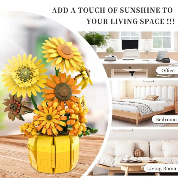 cc0df1af25fb29e0 1009PCS Sunflower Building Blocks Flower Bouquet Vase Model Bricks Set Idea Home Decoration Kids Educational Toys Holiday Gifts