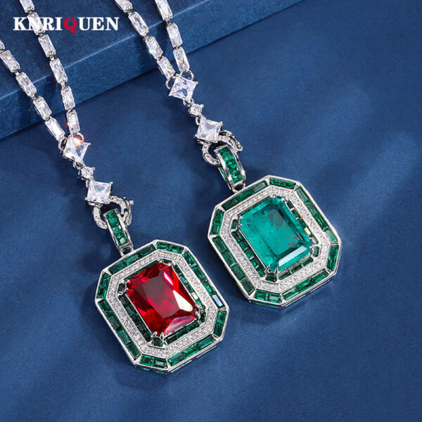 cc30a935f8a4bc43 Charms Vintage 12*16mm Emerald Ruby Pendant Chain Necklaces for Women Gemstone Lab Diamond tail Party Fine Jewelry Lady Gift